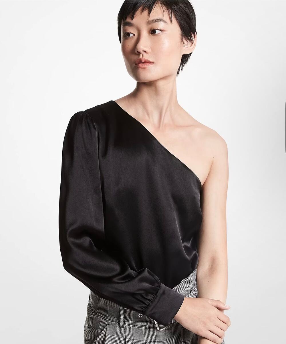 Michael Kors Satin One Shoulder Top Black Size 8 NWT